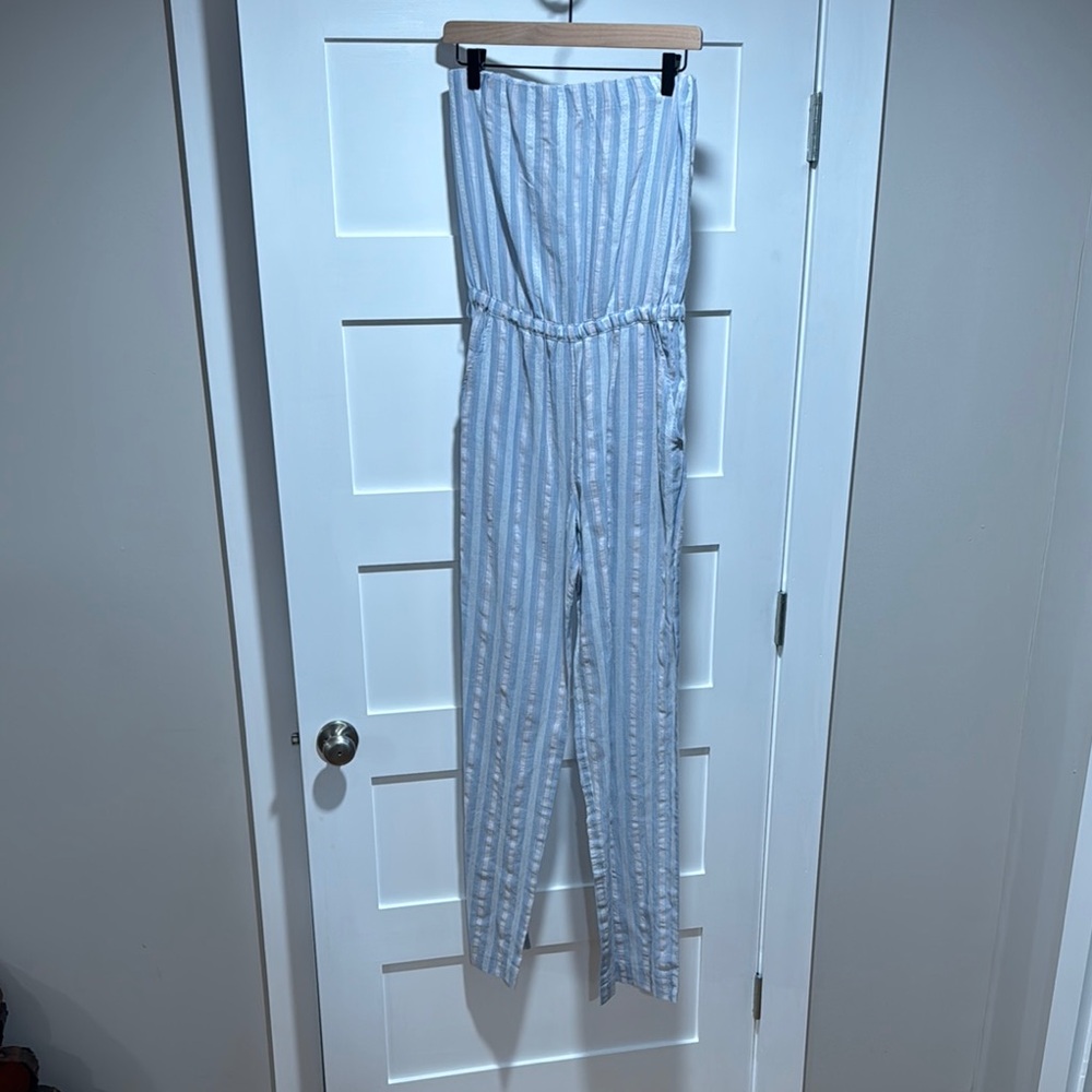Lemlem Blue and White Summer Jumpsuit with Stripes